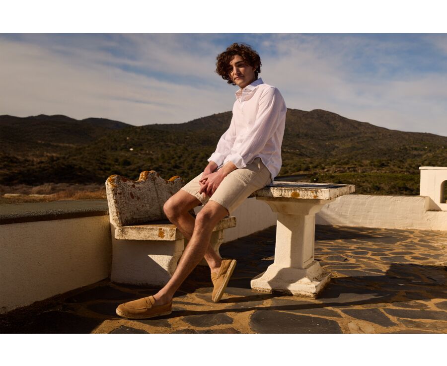 Chemise coton lin Chambray Blanc - Col Français - SILBERT