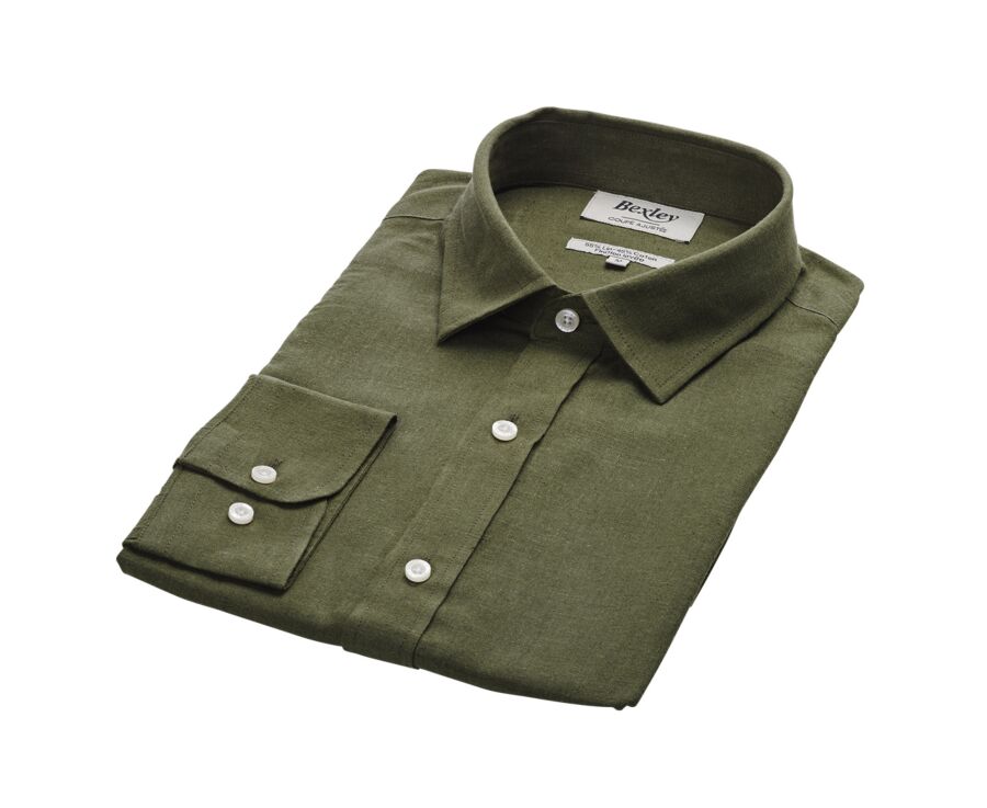 Chemise coton lin Chambray Vert Foret - Col Français - SILBERT