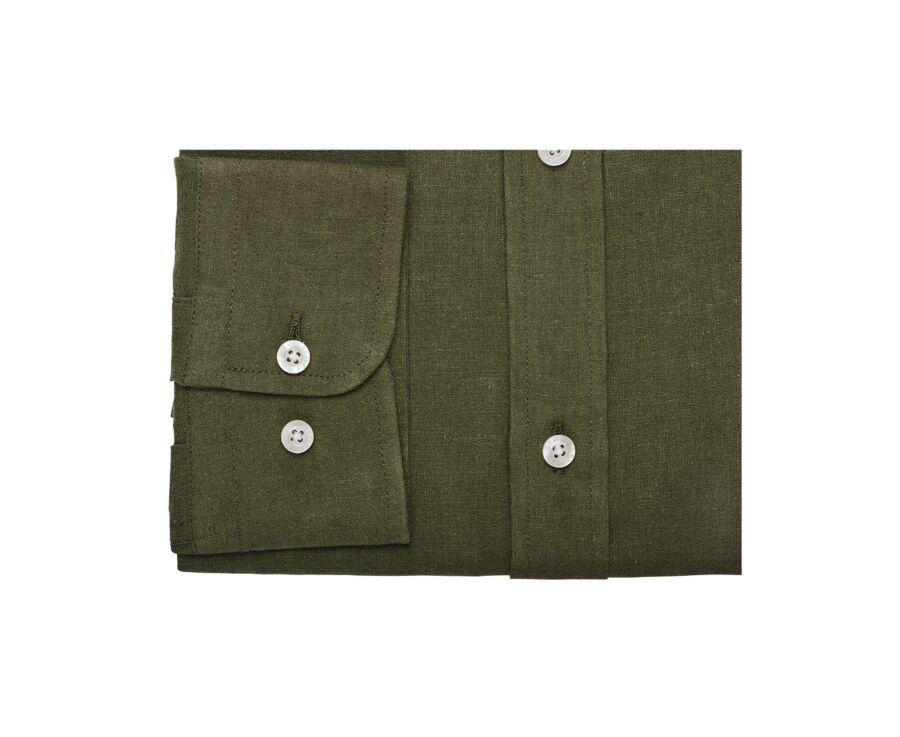 Chemise coton lin Chambray Vert Foret - Col Français - SILBERT