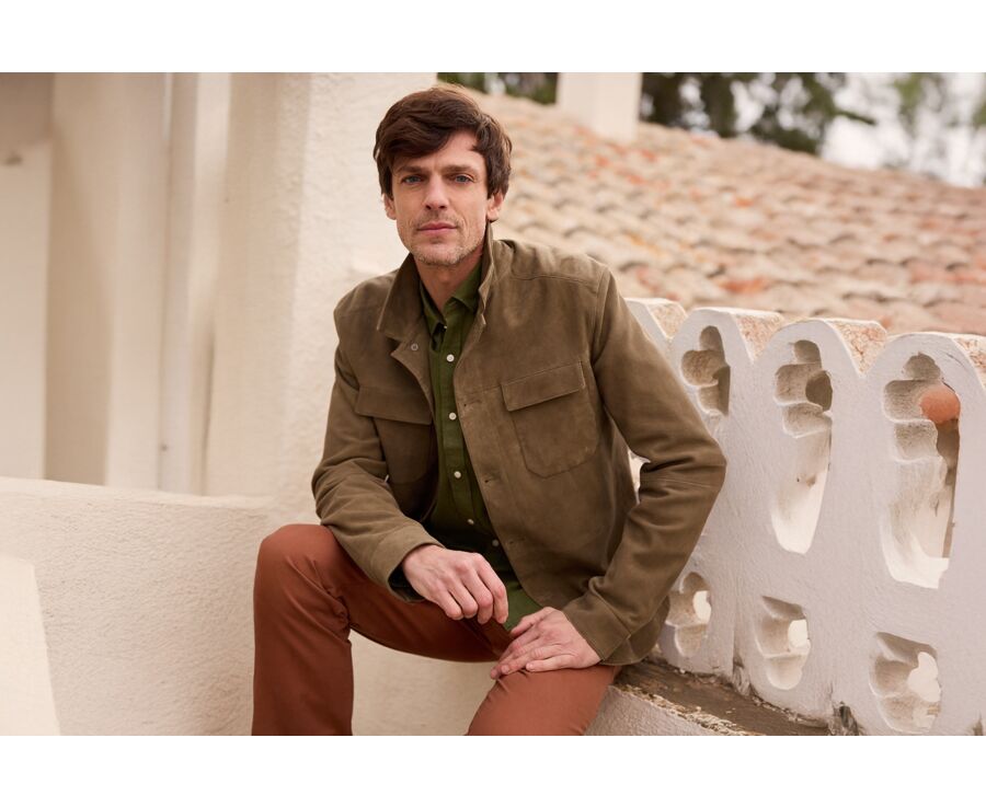 Chemise coton lin Chambray Vert Foret - Col Français - SILBERT
