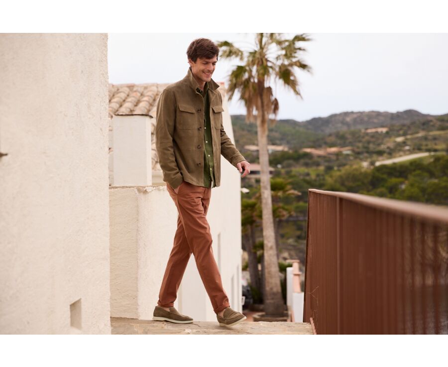 Chemise coton lin Chambray Vert Foret - Col Français - SILBERT