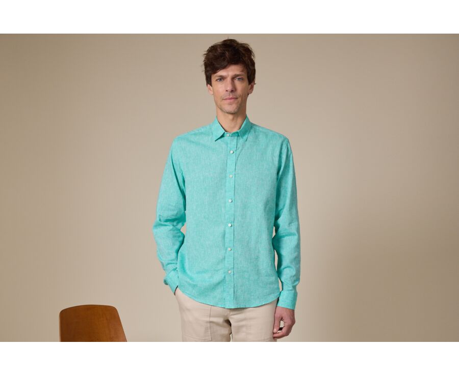 Chemise coton lin Vert Menthe - Col Français - SILBERT