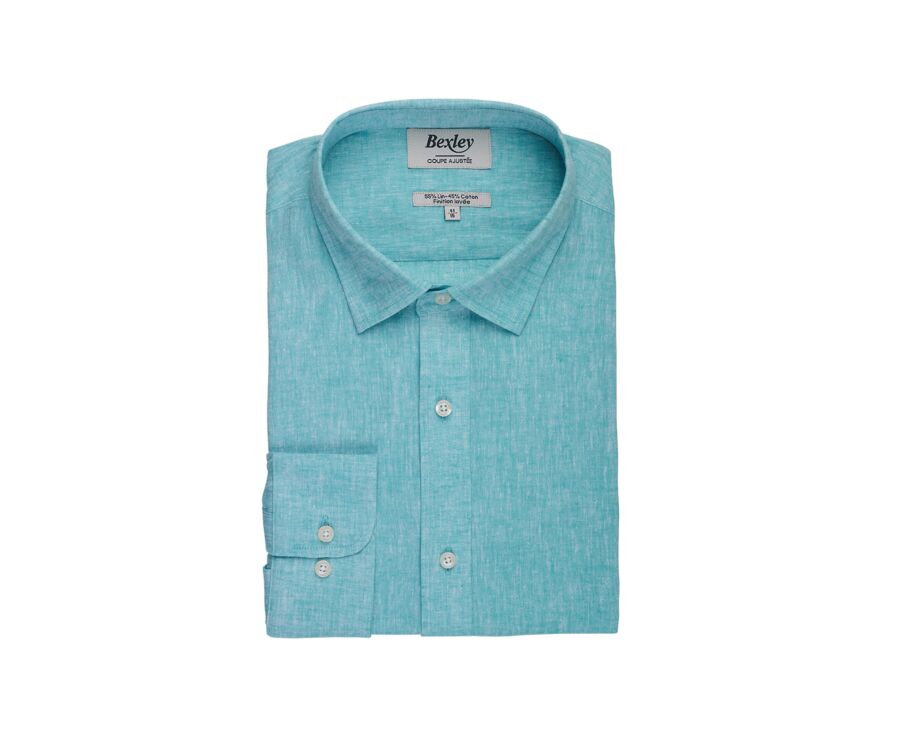 Chemise coton lin Vert Menthe - Col Français - SILBERT