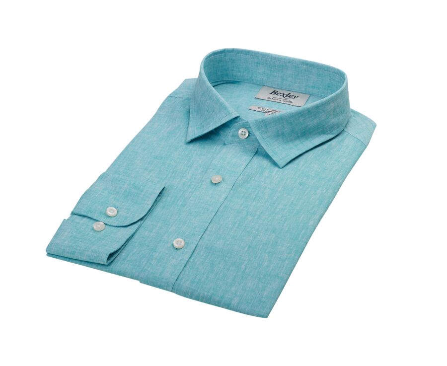 Chemise coton lin Vert Menthe - Col Français - SILBERT