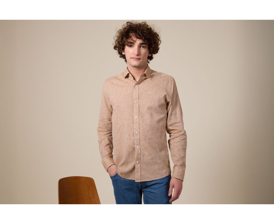 Chemise coton lin Chambray Havane - Col Français - SILBERT