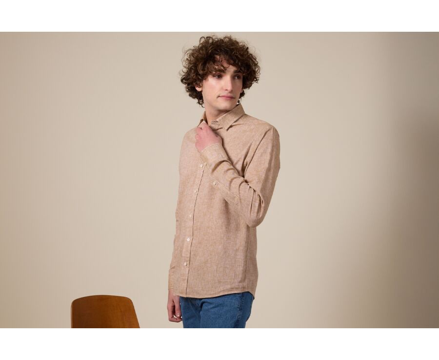 Chemise coton lin Chambray Havane - Col Français - SILBERT