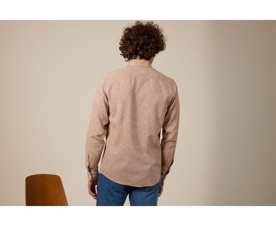 Chemise coton lin Chambray Havane - Col Français - SILBERT