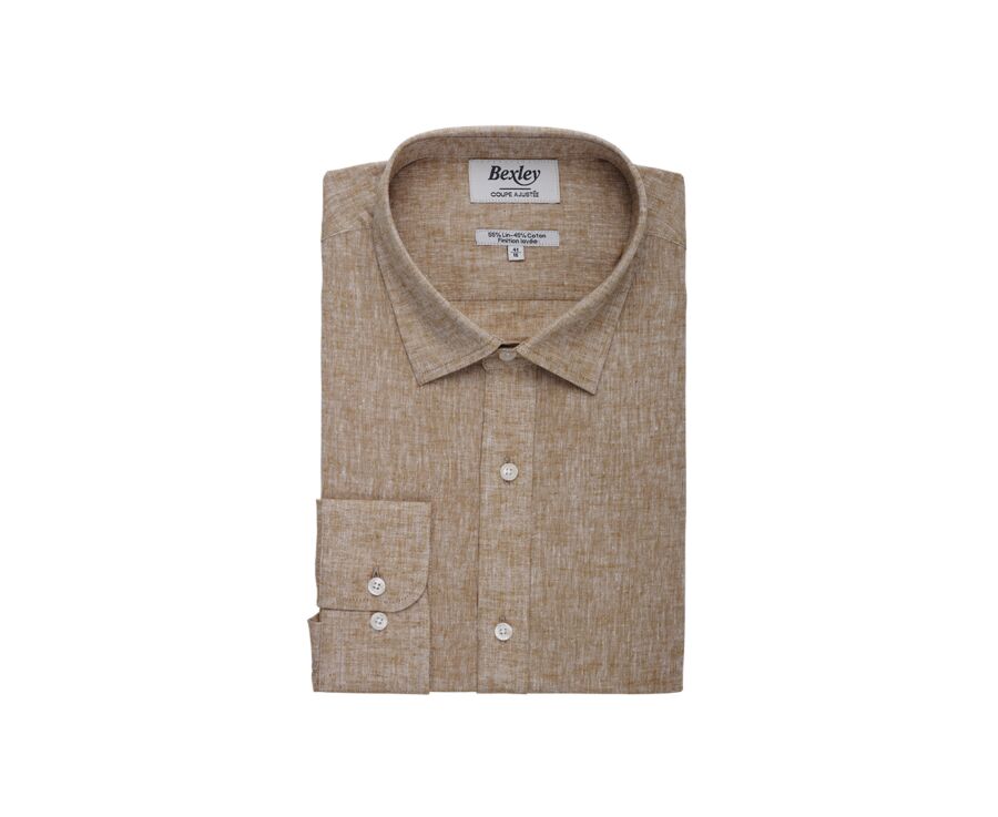 Chemise coton lin Chambray Havane - Col Français - SILBERT