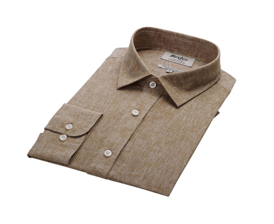 Chemise coton lin Chambray Havane - Col Français - SILBERT