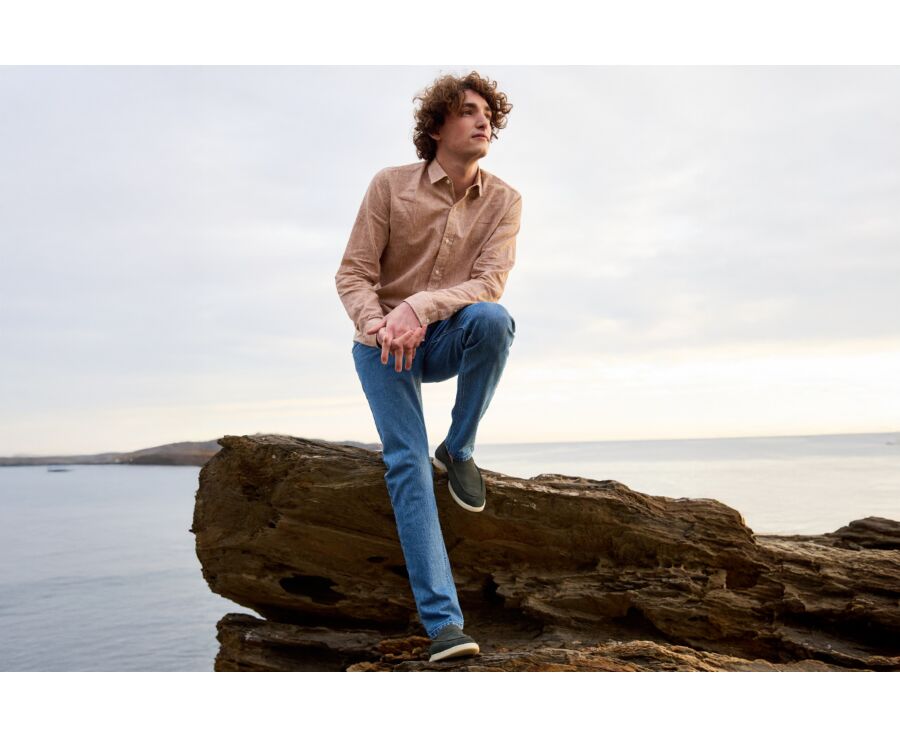 Chemise coton lin Chambray Havane - Col Français - SILBERT