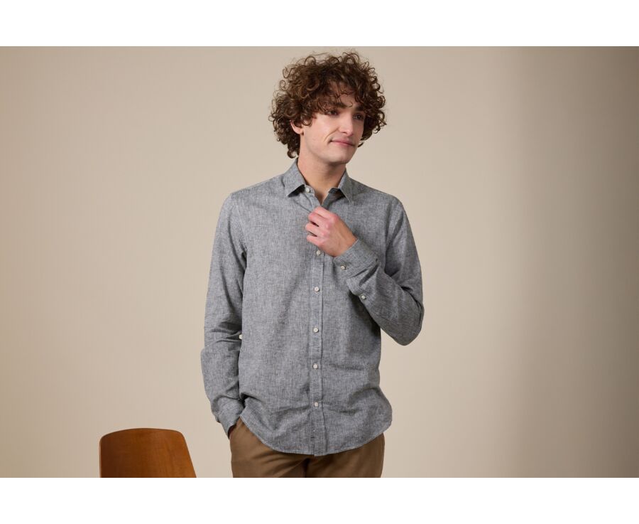 Chemise coton lin  Vert Foncé - Col Français - SILBERT