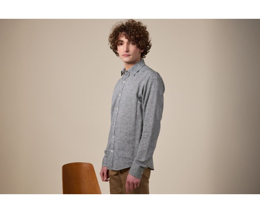 Chemise coton lin  Vert Foncé - Col Français - SILBERT