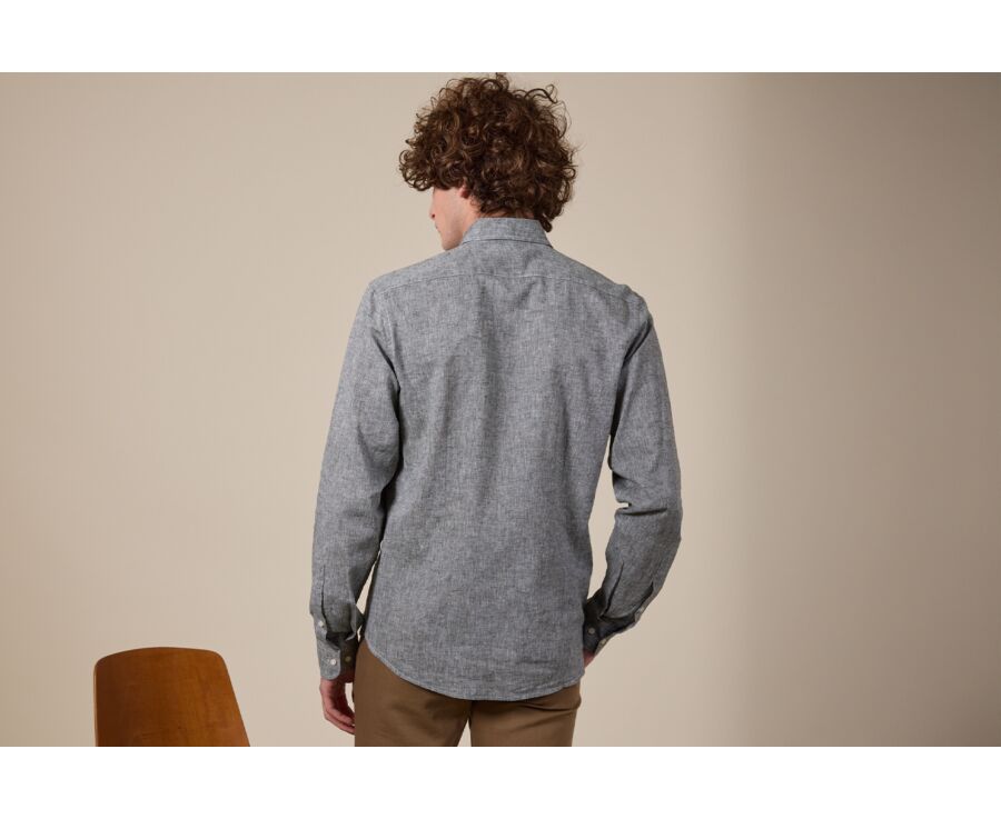 Chemise coton lin  Vert Foncé - Col Français - SILBERT