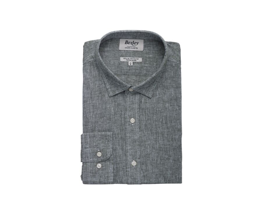 Chemise coton lin  Vert Foncé - Col Français - SILBERT