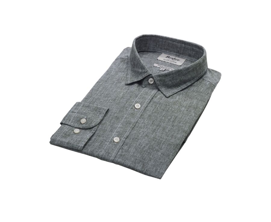 Chemise coton lin  Vert Foncé - Col Français - SILBERT