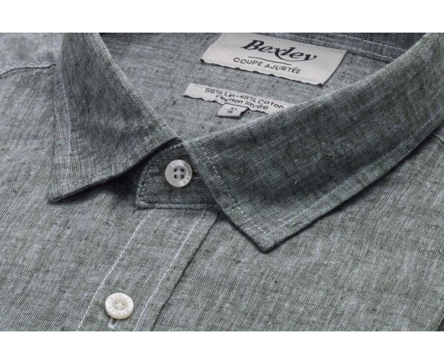 Chemise coton lin  Vert Foncé - Col Français - SILBERT