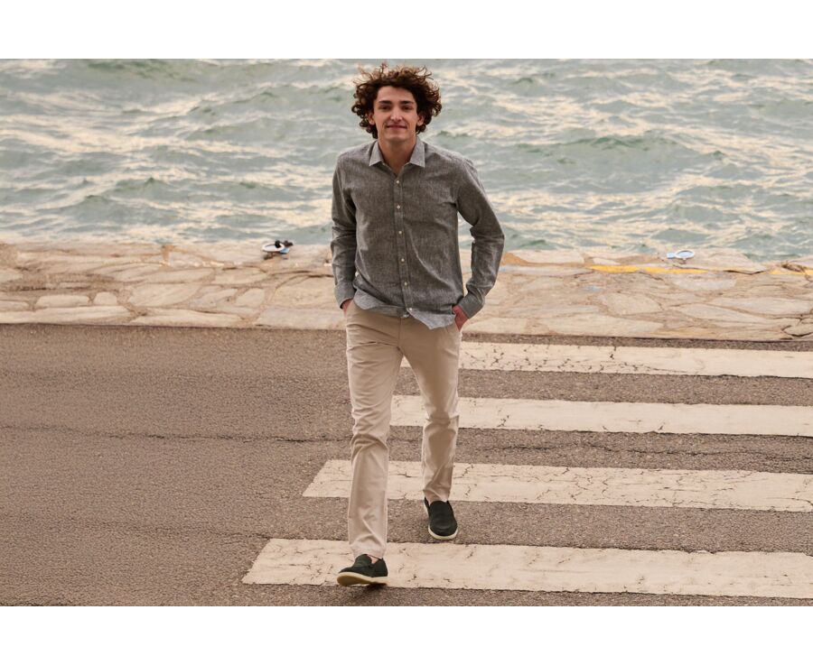 Chemise coton lin  Vert Foncé - Col Français - SILBERT