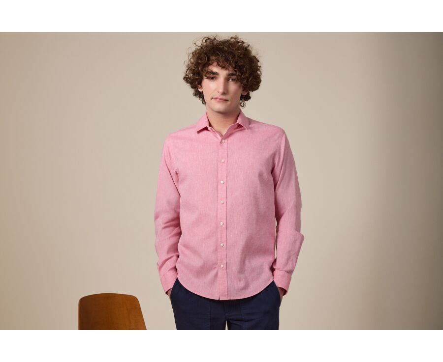 Chemise coton lin Vieux Rose - Col Français - SILBERT