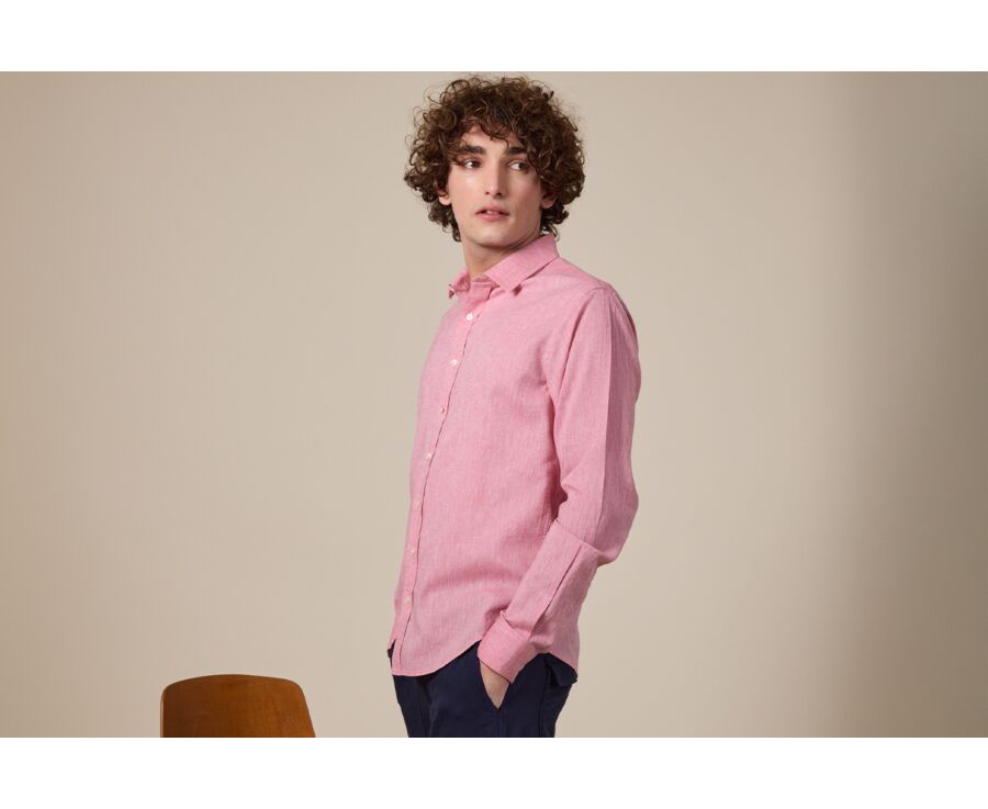 Chemise coton lin Vieux Rose - Col Français - SILBERT