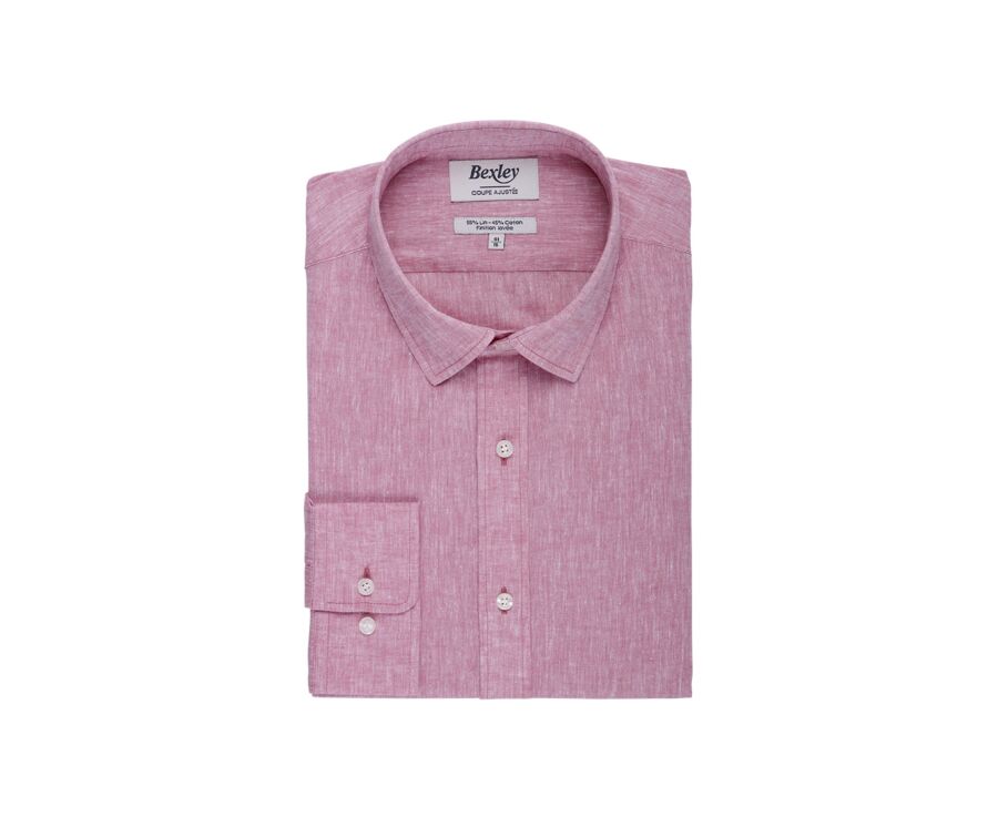Chemise coton lin Vieux Rose - Col Français - SILBERT