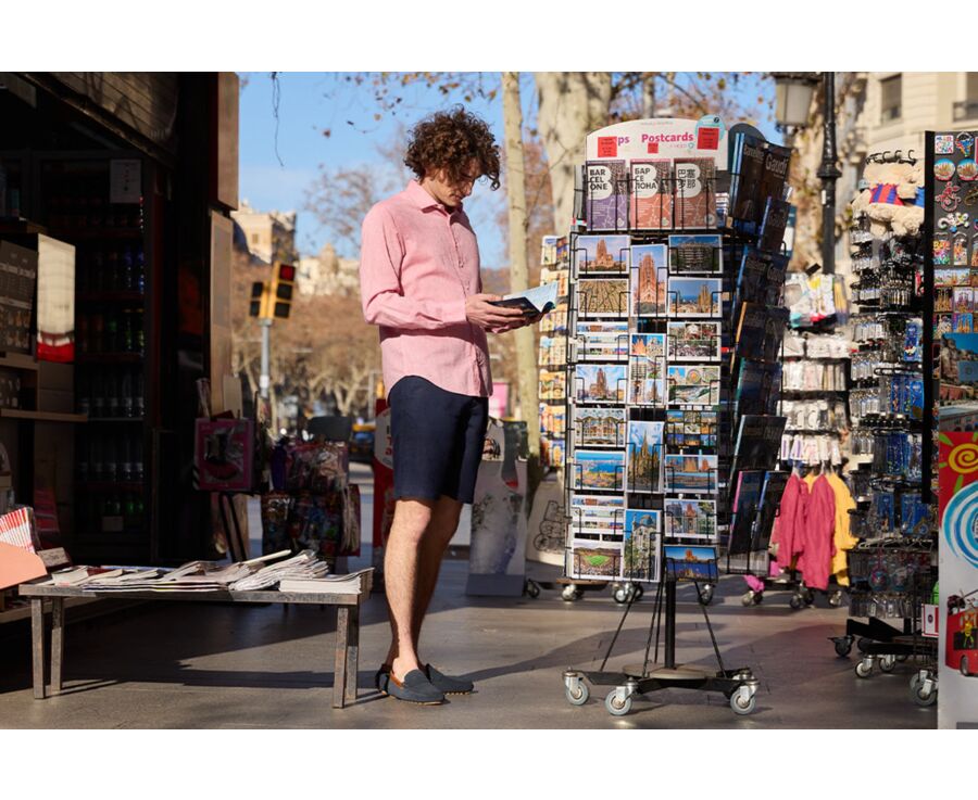 Chemise coton lin Vieux Rose - Col Français - SILBERT