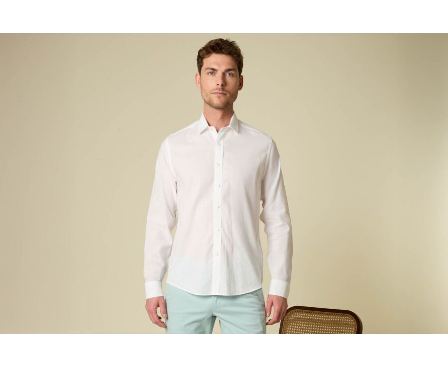 Chemise Homme Chambray Blanc à Motif - SILBERT