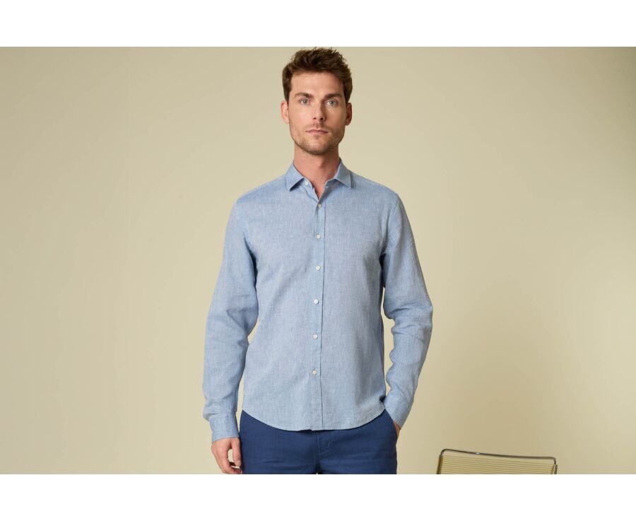 Chemise Homme Chambray Bleu à Motif - SILBERT