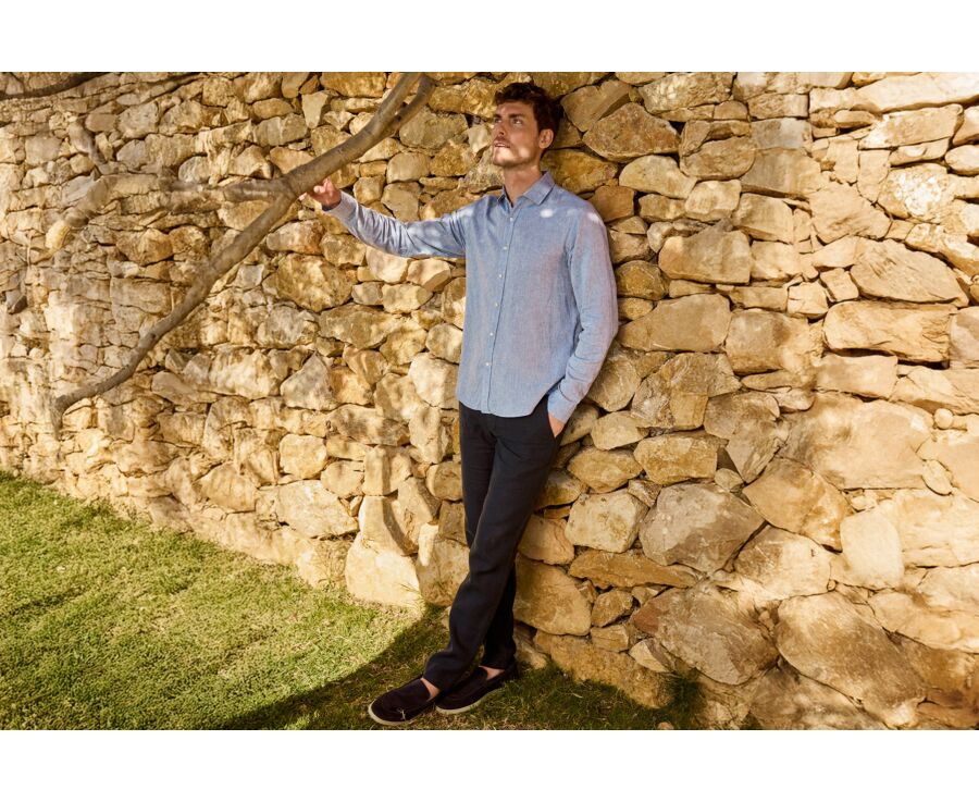 Chemise Homme Chambray Bleu à Motif - SILBERT