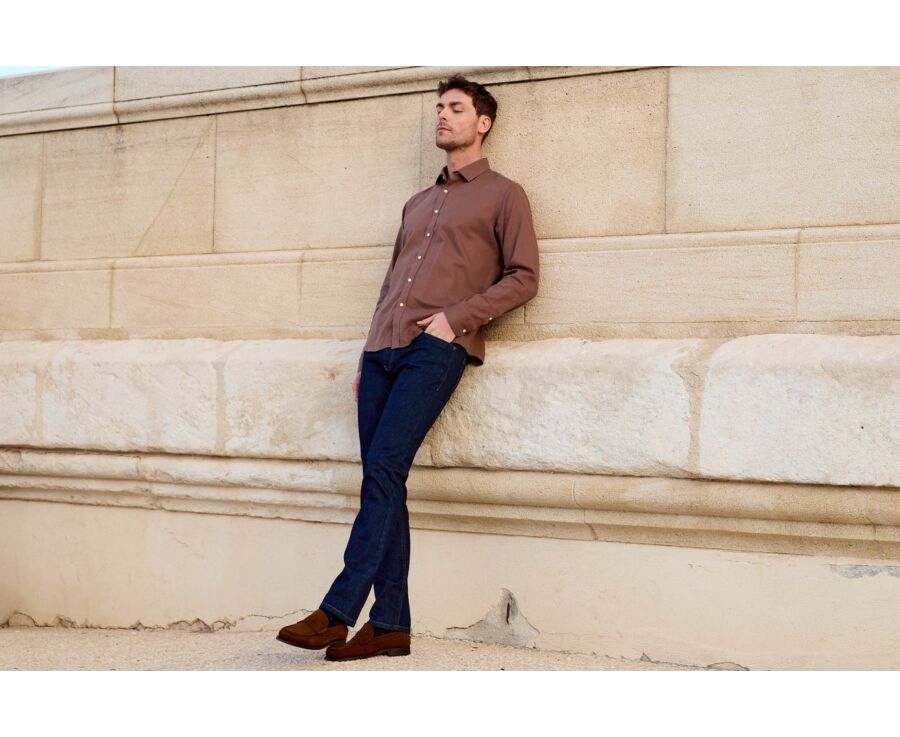 Chemise homme mocha unie en chambray - SILBERT