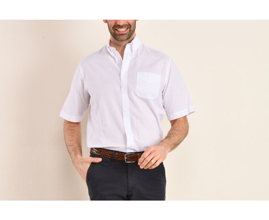 Chemise coton et lin blanche - Poche poitrine - COLTEN MC