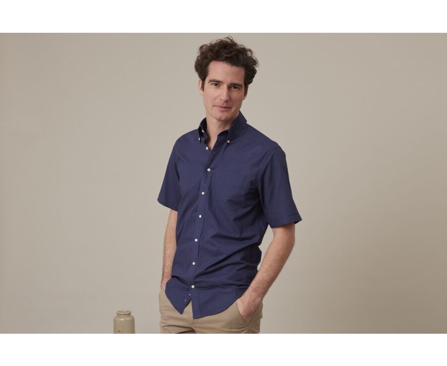 Chemise coton et lin marine - Poche poitrine - COLTEN MC