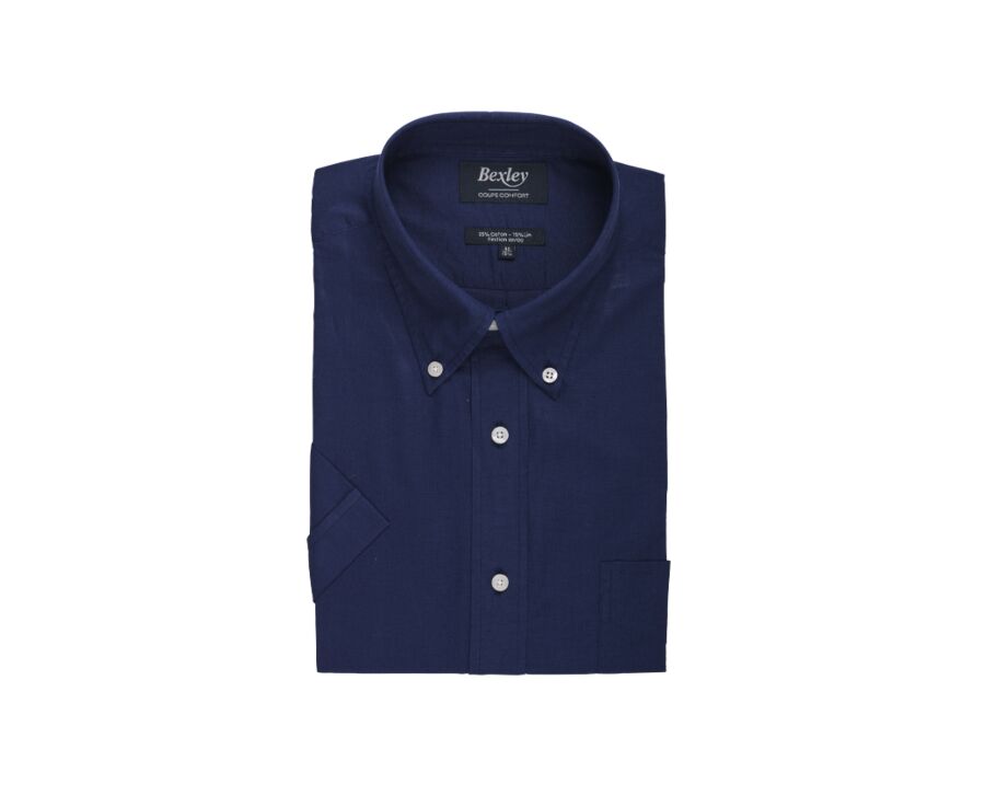 Chemise coton et lin marine - Poche poitrine - COLTEN MC
