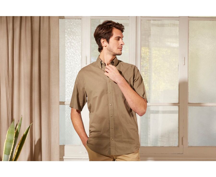 Chemise coton et lin taupe - Poche poitrine - COLTEN MC