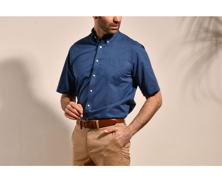 Chemise coton et lin indigo - Poche poitrine - COLTEN MC