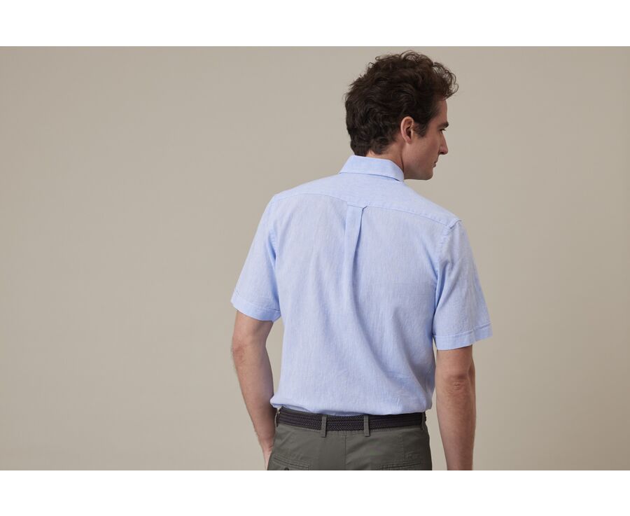 Chemise coton et lin Chambray Bleu - Poche poitrine - COLTEN MC