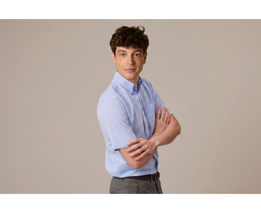Chemise coton et lin Chambray Bleu - Poche poitrine - COLTEN MC