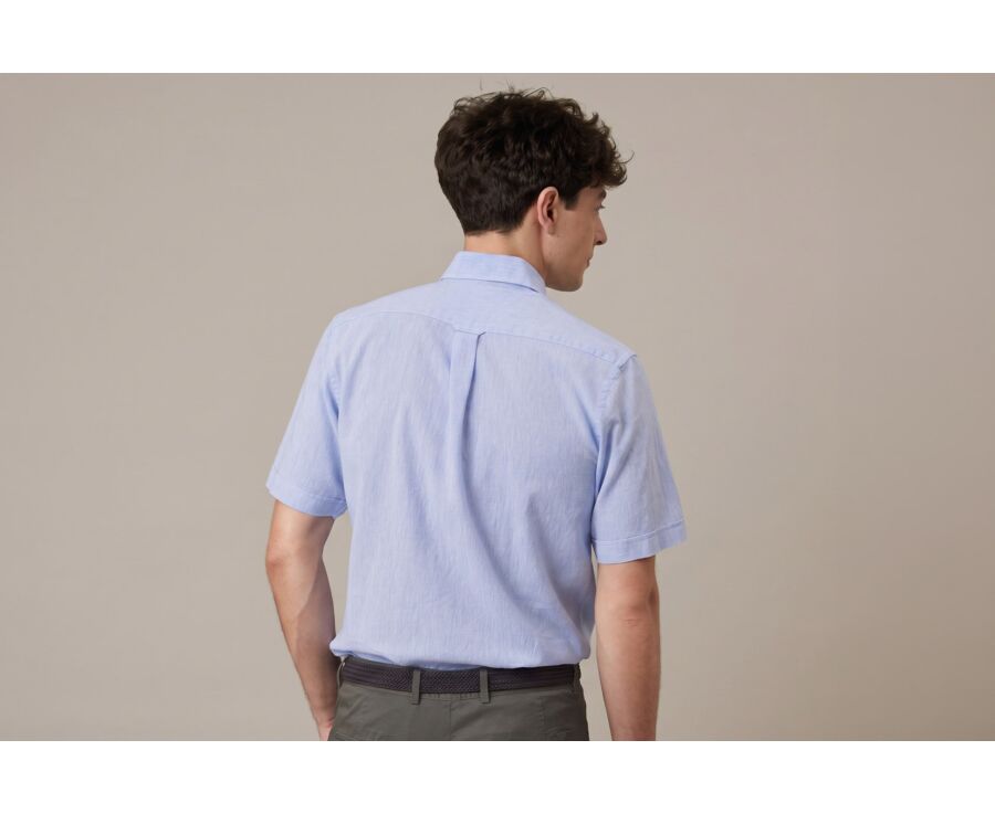 Chemise coton et lin Chambray Bleu - Poche poitrine - COLTEN MC