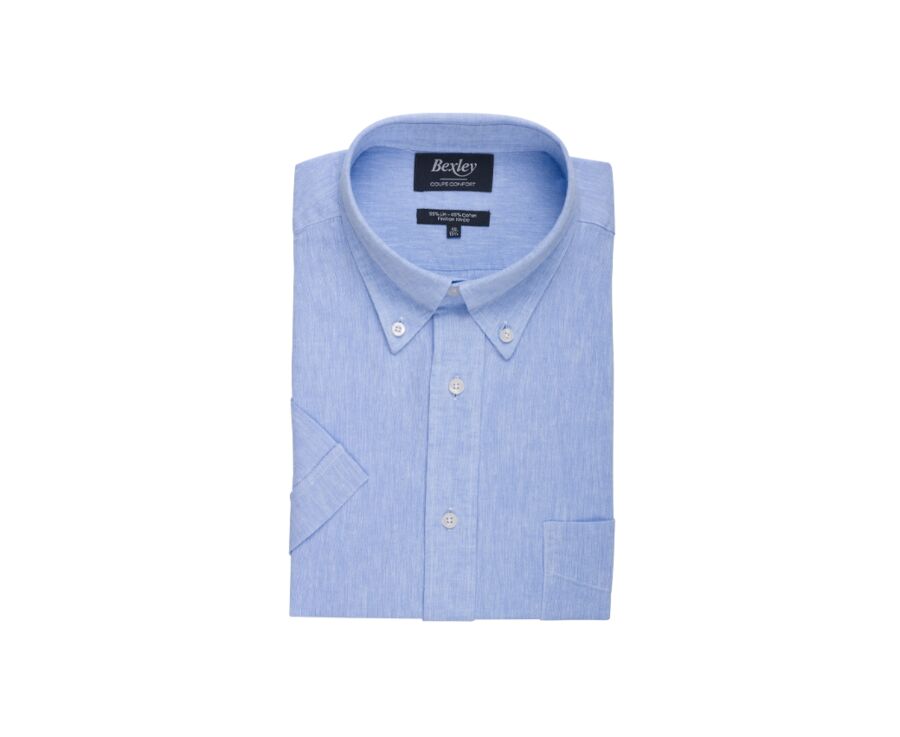 Chemise coton et lin Chambray Bleu - Poche poitrine - COLTEN MC