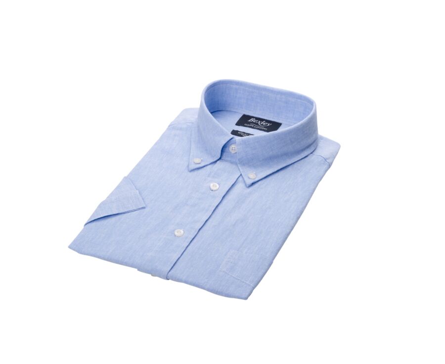 Chemise coton et lin Chambray Bleu - Poche poitrine - COLTEN MC