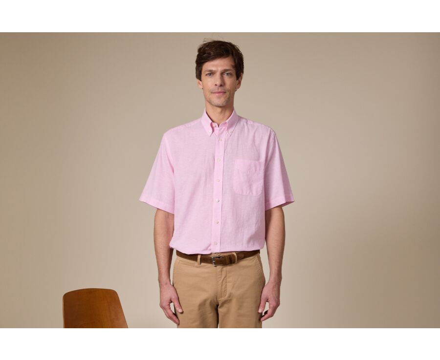 Chemise coton et lin Chambray Rose - Poche poitrine - COLTEN MC