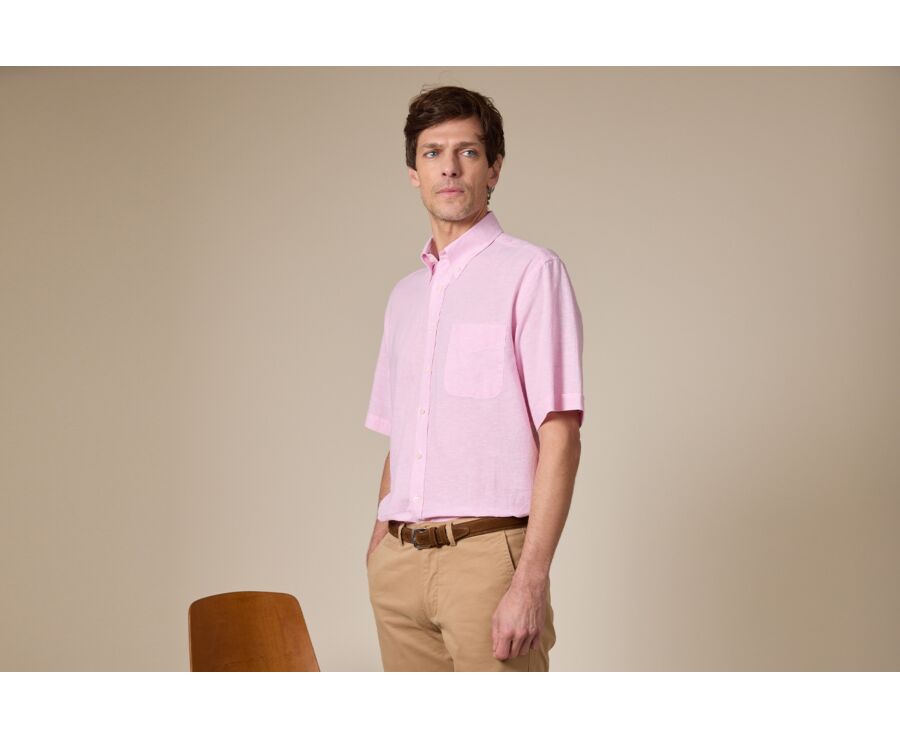 Chemise coton et lin Chambray Rose - Poche poitrine - COLTEN MC