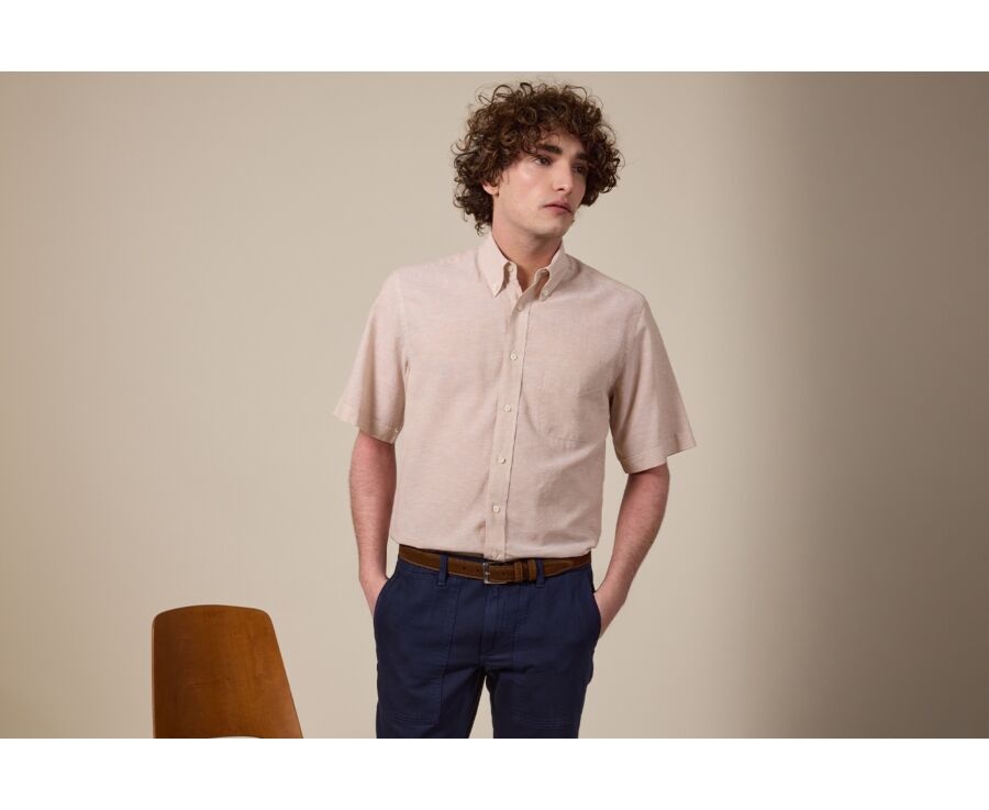 Chemise coton et lin Chambray Beige - Poche poitrine - COLTEN MC
