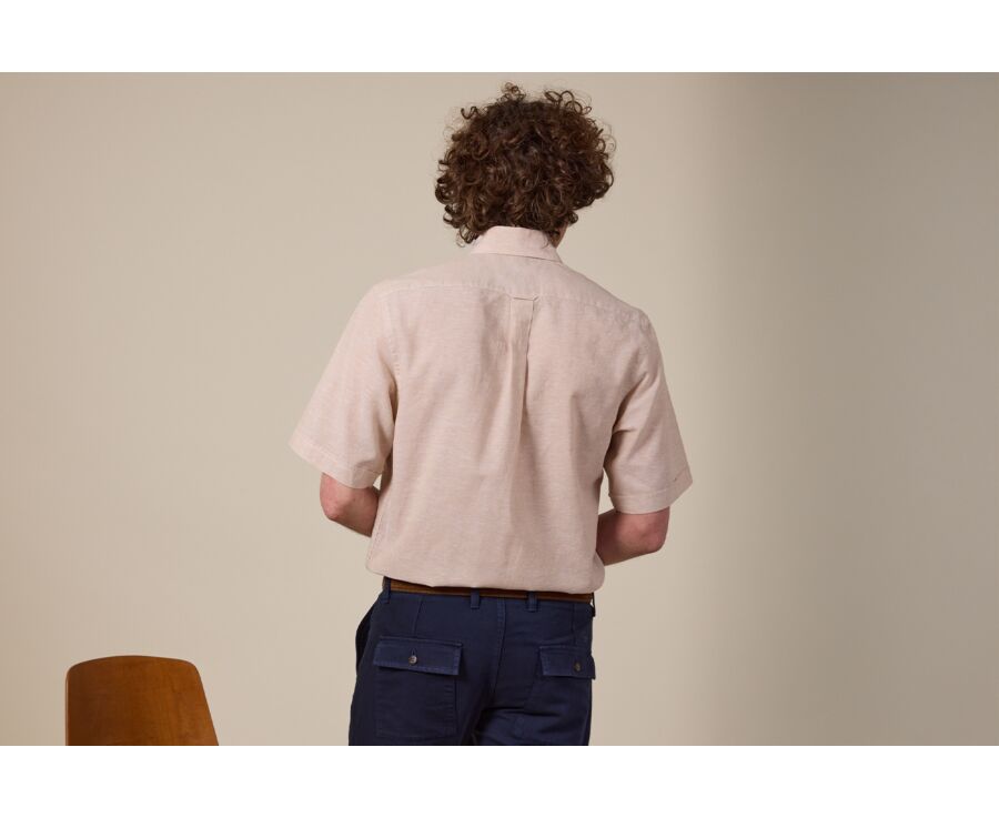 Chemise coton et lin Chambray Beige - Poche poitrine - COLTEN MC
