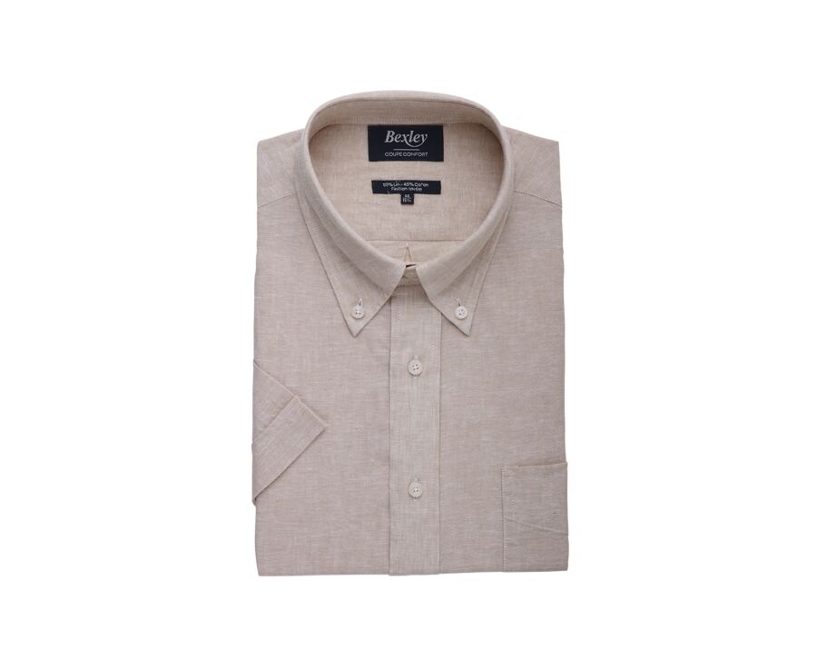 Chemise coton et lin Chambray Beige - Poche poitrine - COLTEN MC