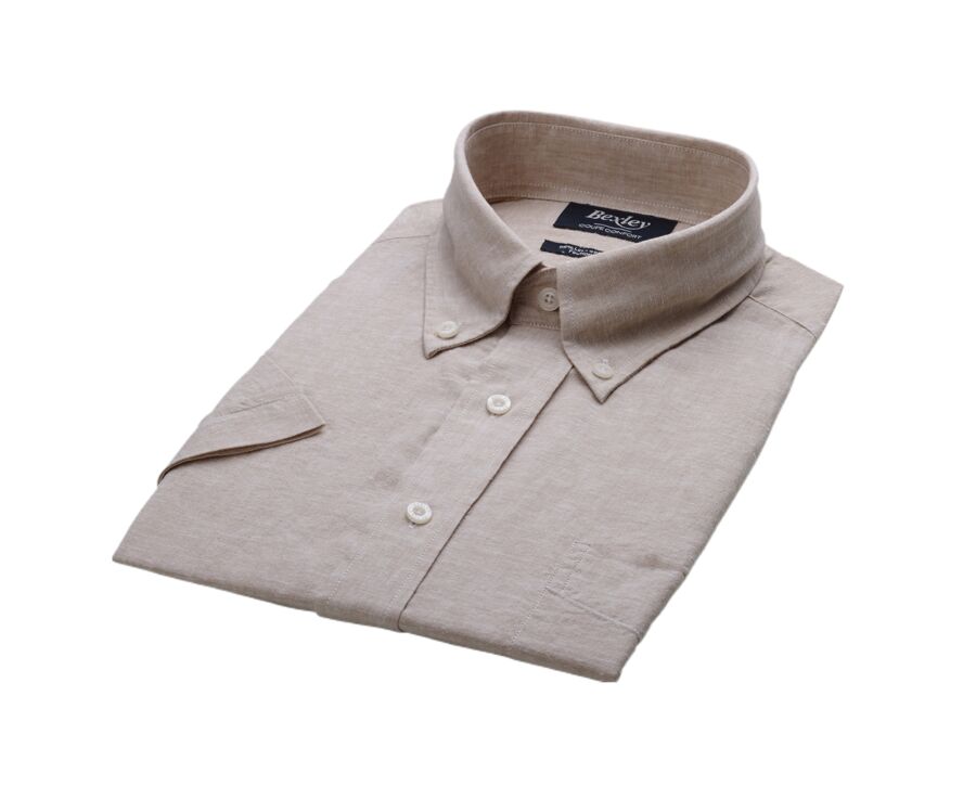Chemise coton et lin Chambray Beige - Poche poitrine - COLTEN MC