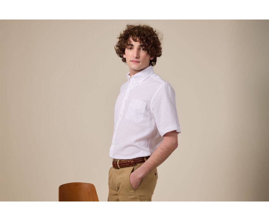 Chemise coton/lin Blanc - Coupe confort - COLTEN MC