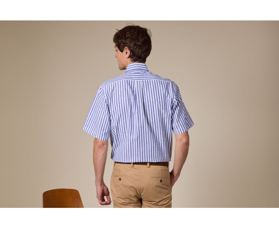 Chemise à rayures coton/lin Bleu Océan et Blanc - Coupe confort - COLTEN MC