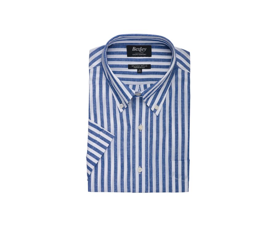 Chemise à rayures coton/lin Bleu Océan et Blanc - Coupe confort - COLTEN MC