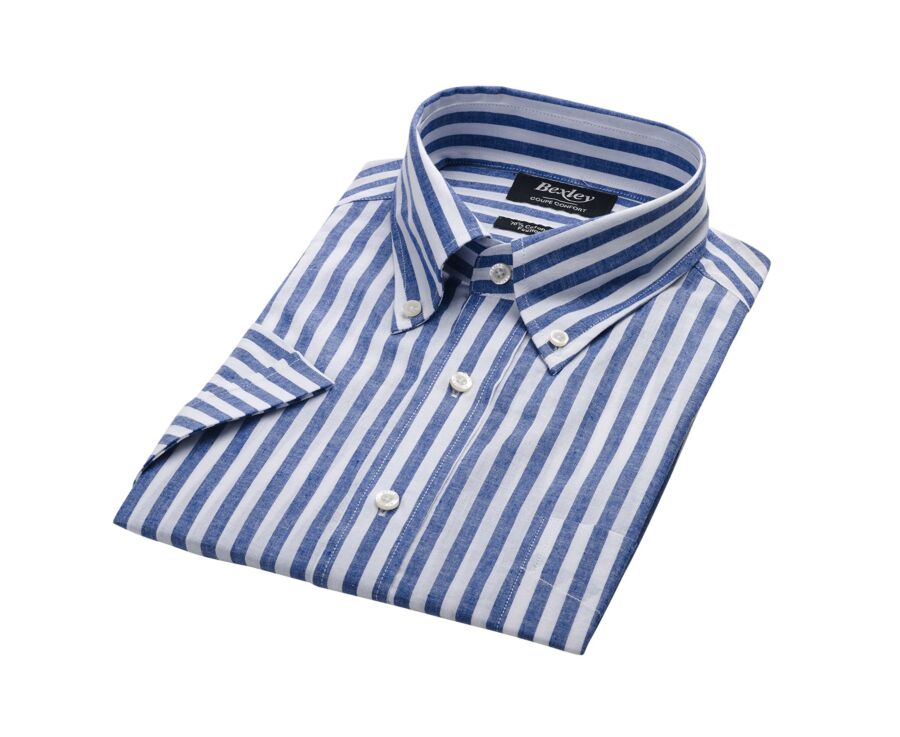 Chemise à rayures coton/lin Bleu Océan et Blanc - Coupe confort - COLTEN MC