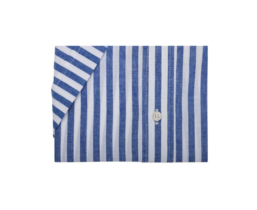 Chemise à rayures coton/lin Bleu Océan et Blanc - Coupe confort - COLTEN MC